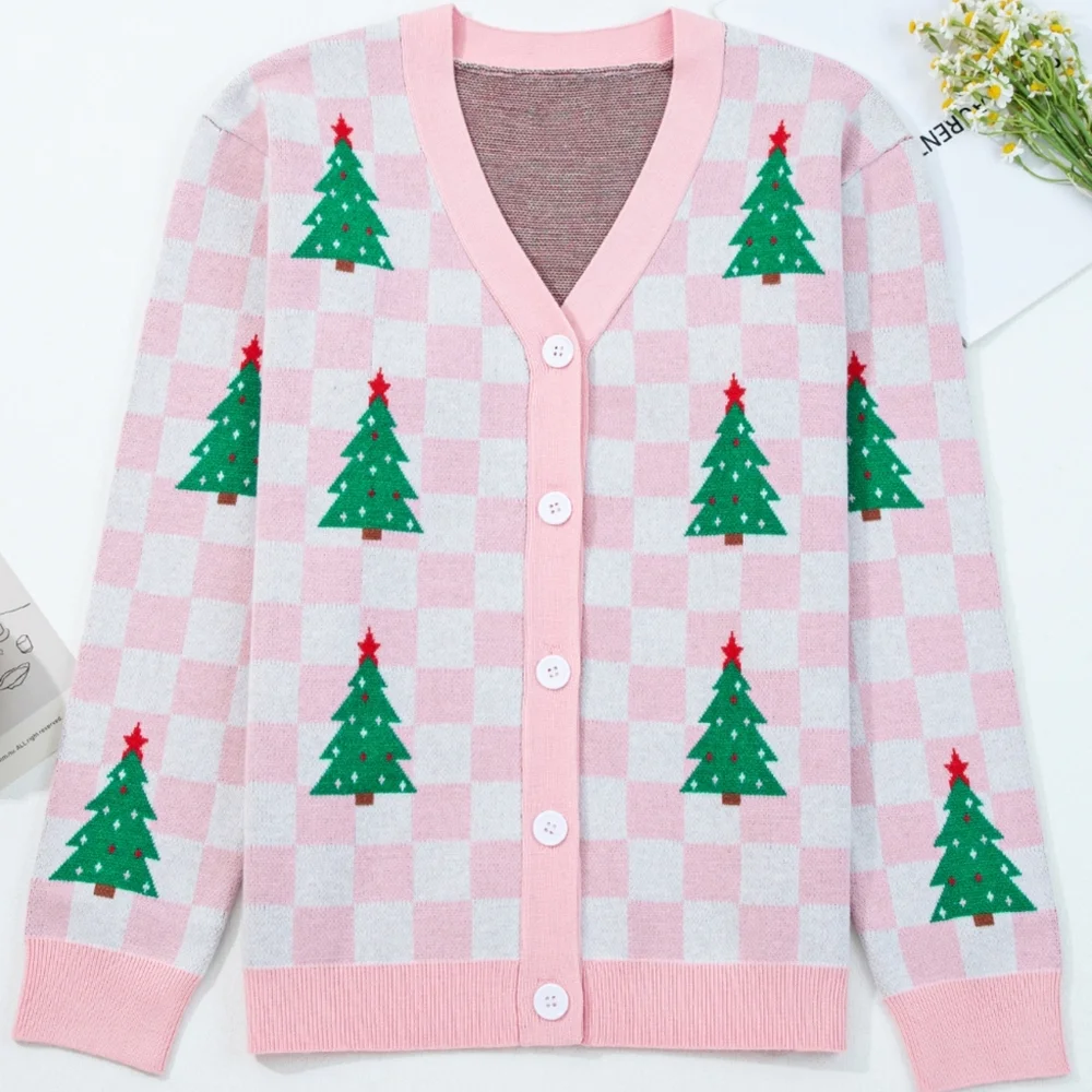 Merry Check Cardigan - Pink